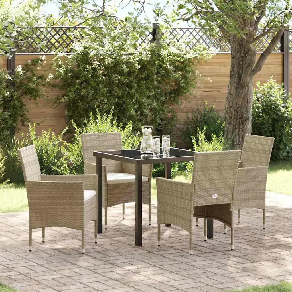 Outdoor Dining Set 5 Piece Garden Furniture Beige Poly Rattan