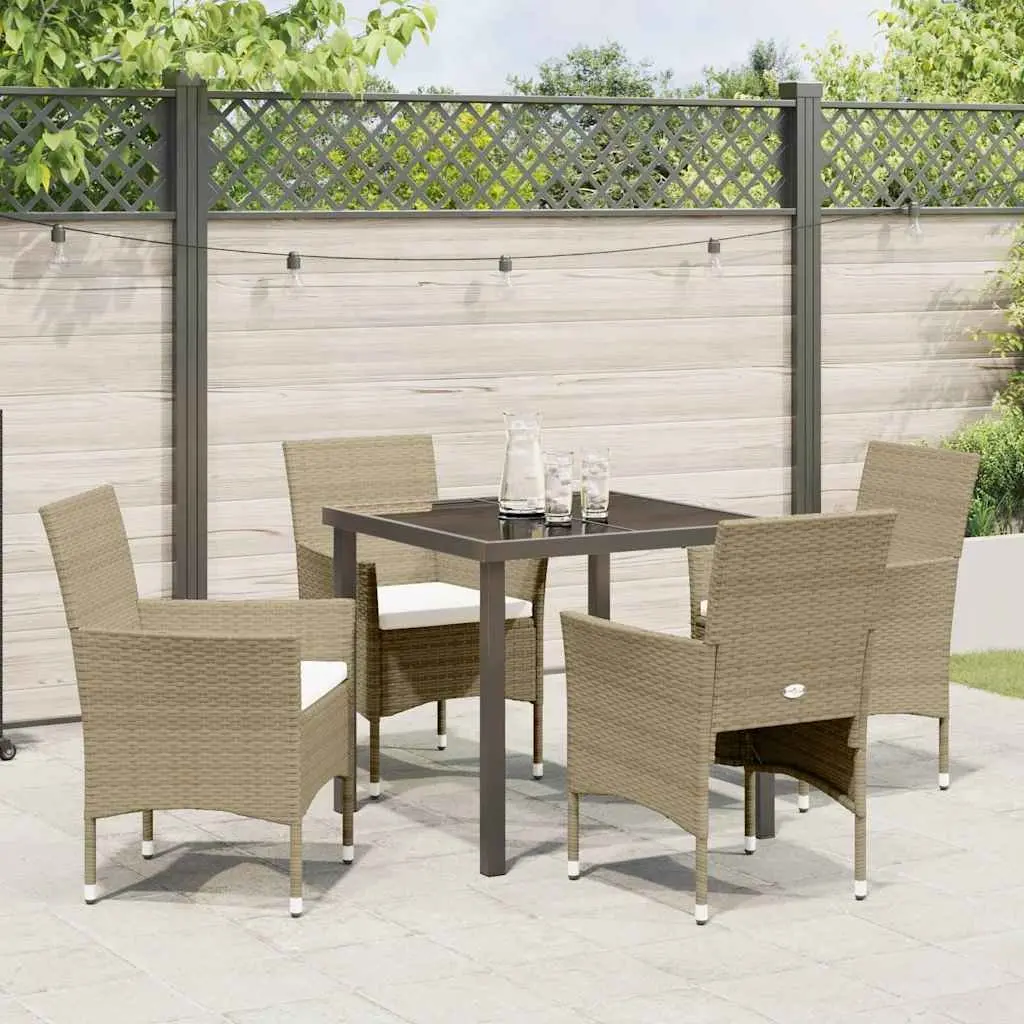 Outdoor Dining Set 5 Piece Garden Furniture Beige Poly Rattan