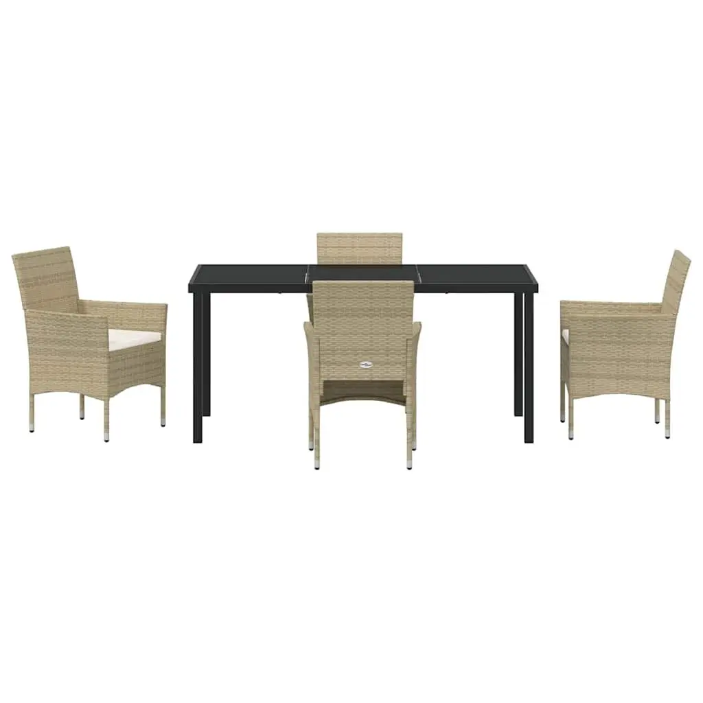 5PieceOutdoorDiningSetBeigePolyRattanTableWeatherResistantCushions
