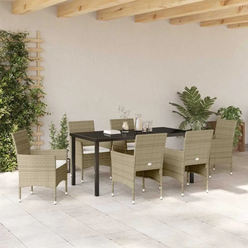 Garden Dining Set 7 Piece Beige Outdoor Furniture Patio Table Chairs with Cushions