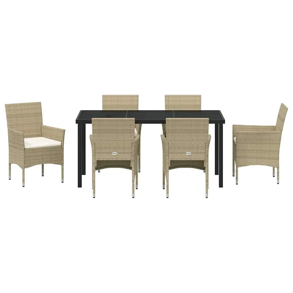Garden Dining Set 7 Piece Beige Outdoor Furniture Patio Table Chairs with Cushions