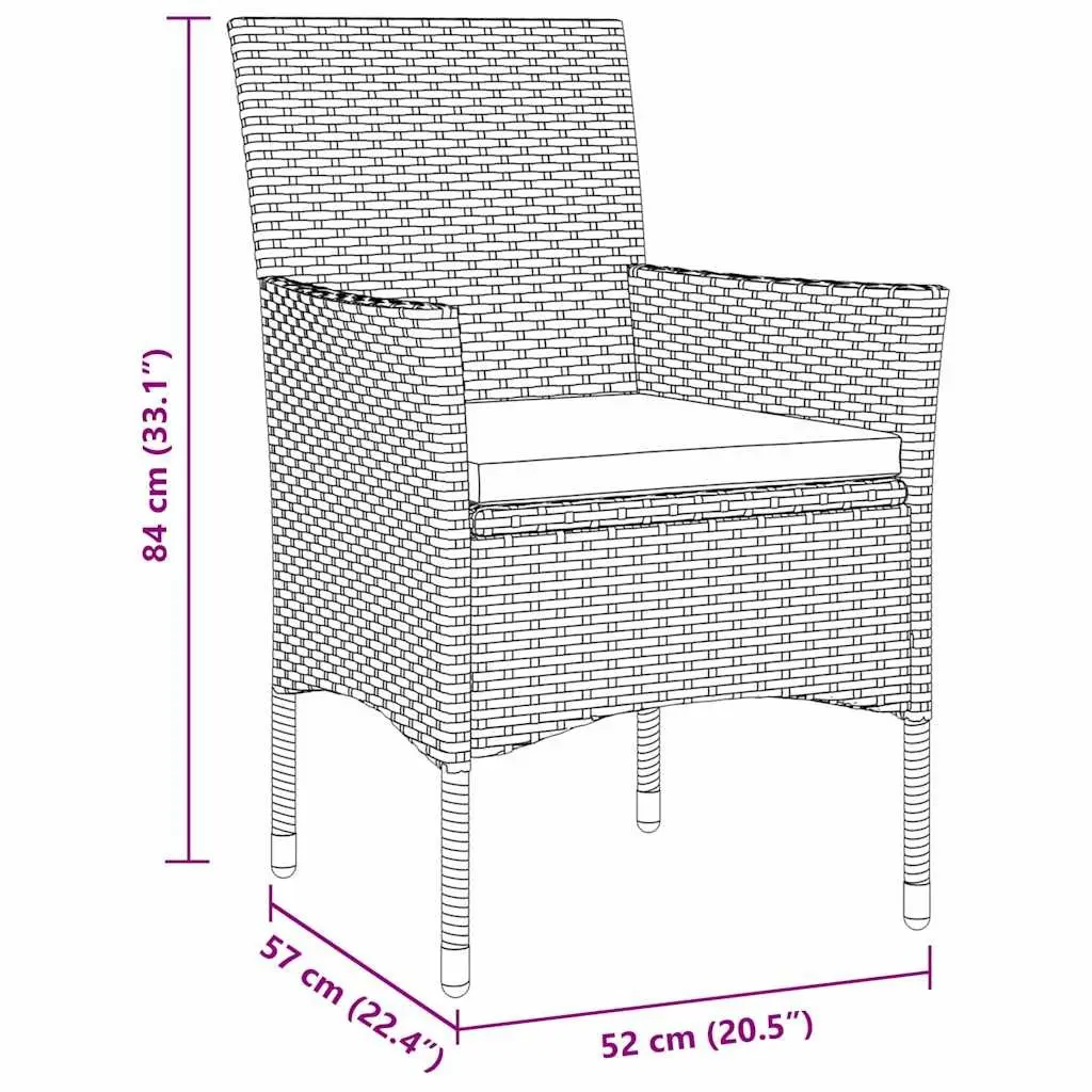 Outdoor Dining Set 3 Piece Modern Furniture with Cushions Brown Poly Rattan and Tempered Glass Table for Patios and Gardens