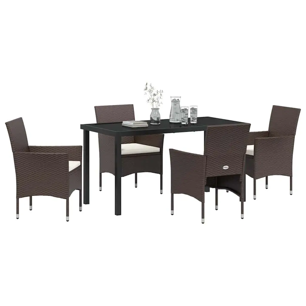 Outdoor Garden Dining Set 5 Pieces Brown Poly Rattan Chair Table Patio Furniture