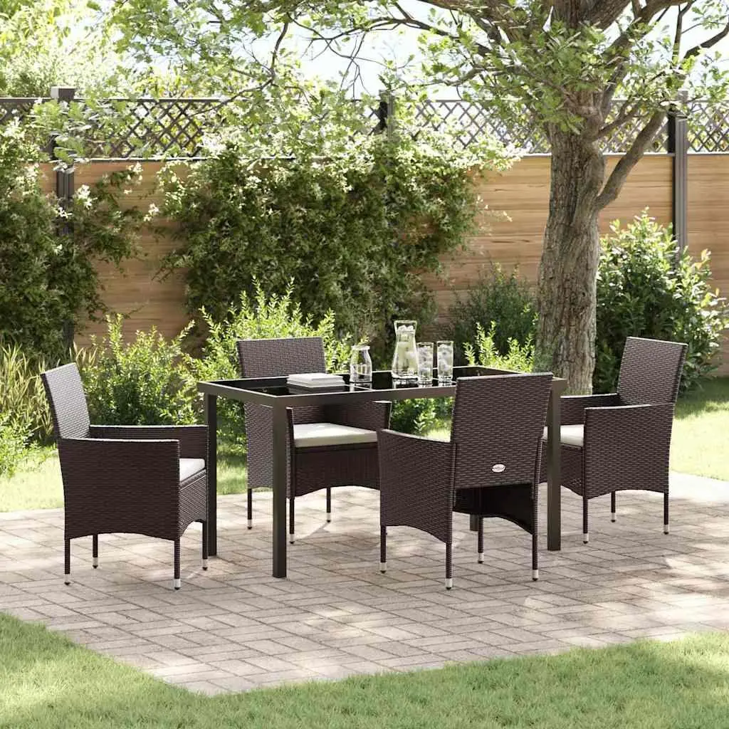 Garden Dining Set 5 Piece Outdoor Furniture Poly Rattan Brown Tempered Glass Table