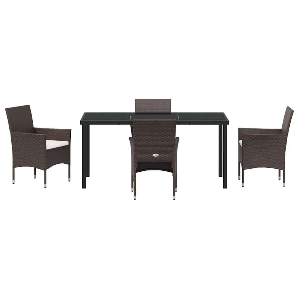Garden Dining Set 5 Piece Outdoor Furniture Poly Rattan Brown Tempered Glass Table