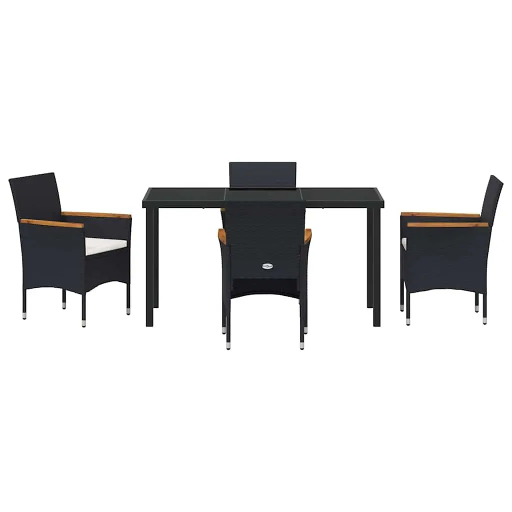 Garden Dining Set 5 Pieces Outdoor Patio Black Poly Rattan Furniture with Glass