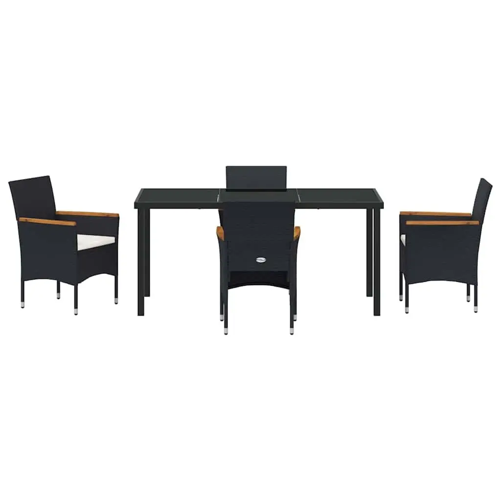 Garden Dining Set 5 Pieces Outdoor Patio Black Poly Rattan Furniture with