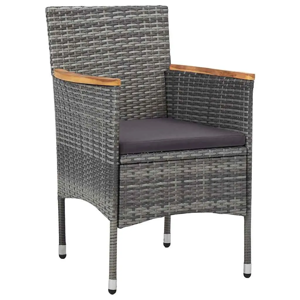 Garden Dining Set Modern Style 3 Pieces Grey Poly Rattan Glass Table
