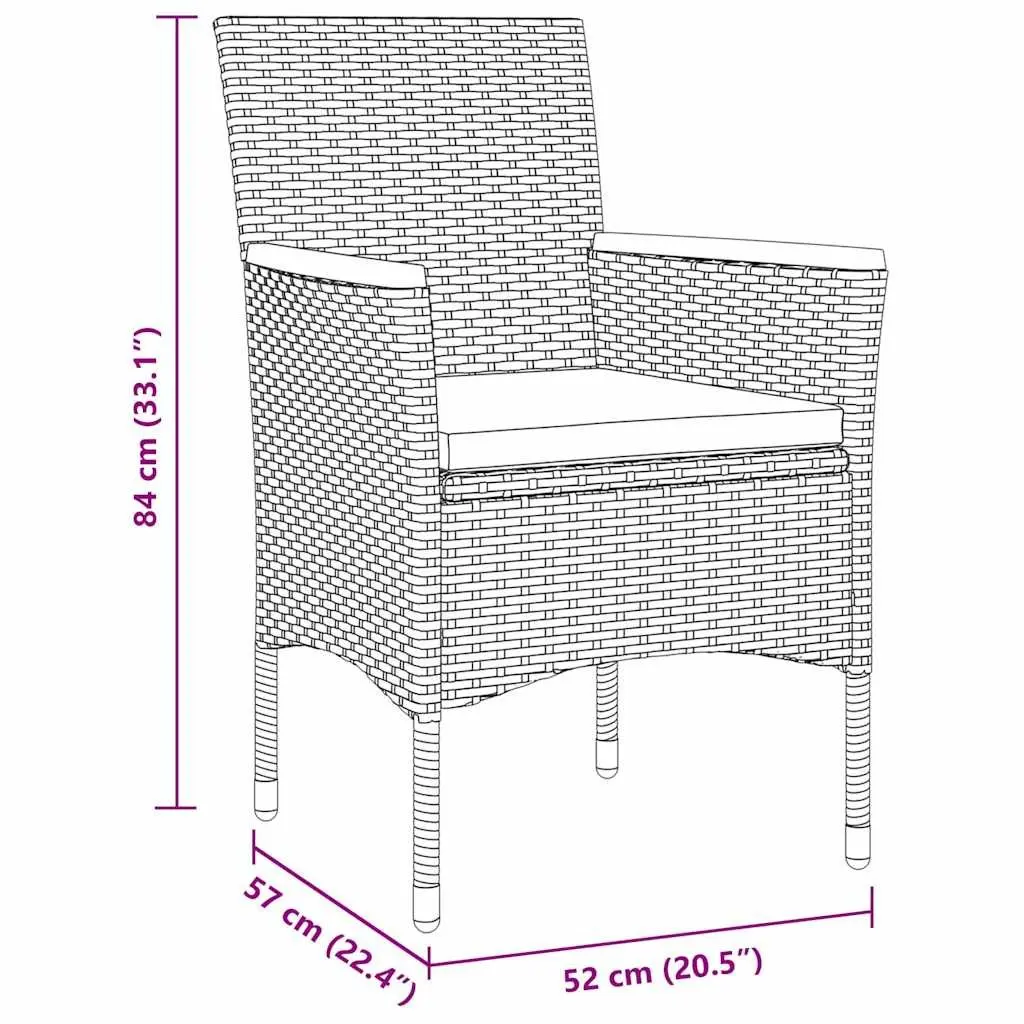 Garden Dining Set Modern Style 3 Pieces Grey Poly Rattan Glass Table