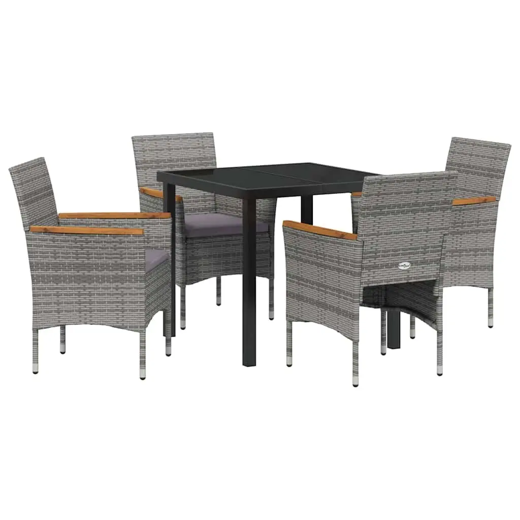Garden Dining Set 5 pcs Outdoor Patio Furniture Grey Poly Rattan Glass Table