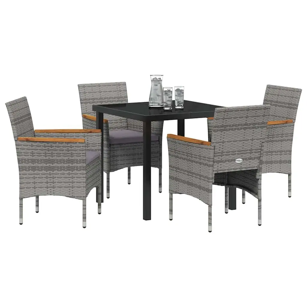 Garden Dining Set 5 pcs Outdoor Patio Furniture Grey Poly Rattan Glass Table