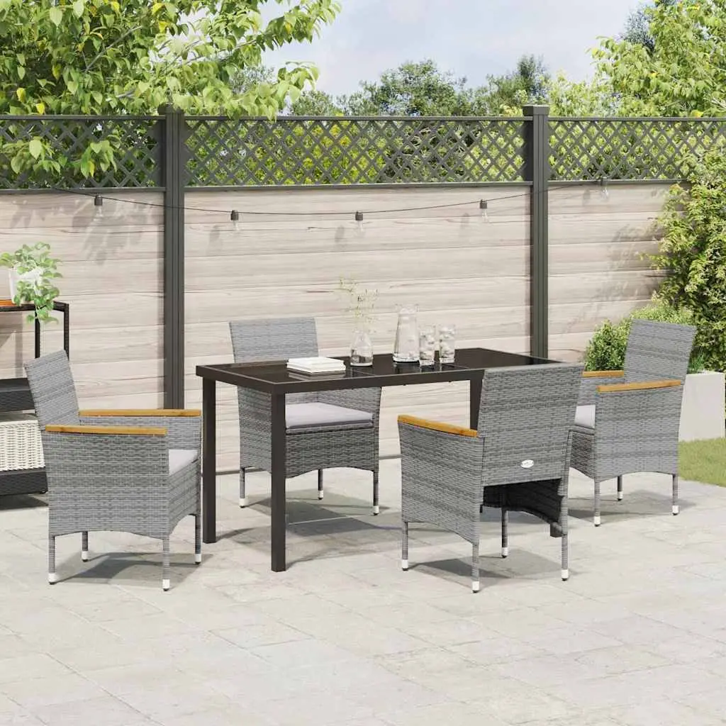 Garden Dining Set Grey Poly Rattan 5 Piece Outdoor Patio Furniture