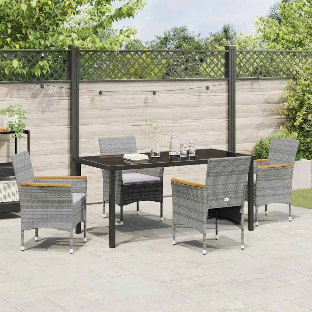 Garden Dining Set Poly Rattan Glass Top 5 Piece Outdoor Furniture Grey
