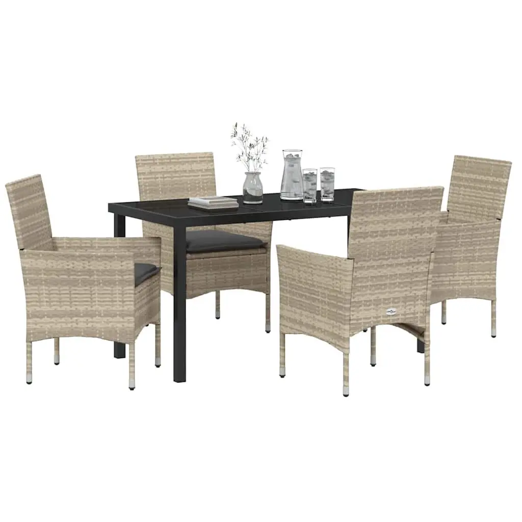 Garden Dining Set Modern Poly Rattan 5 Piece Outdoor Furniture with Cushions