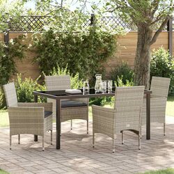 Outdoor Dining Set 5 Pieces Light Grey Poly Rattan Garden Furniture with
