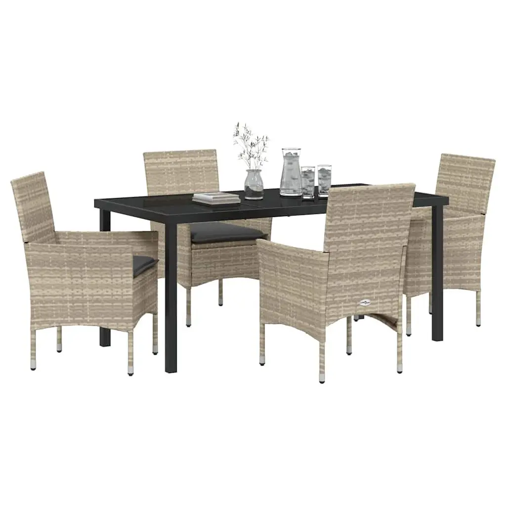 Outdoor Dining Set Light Grey Poly Rattan 5 Pieces Garden Furniture