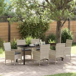 Outdoor Dining Set 7 Piece Garden Furniture Light Grey Poly Rattan Cushion