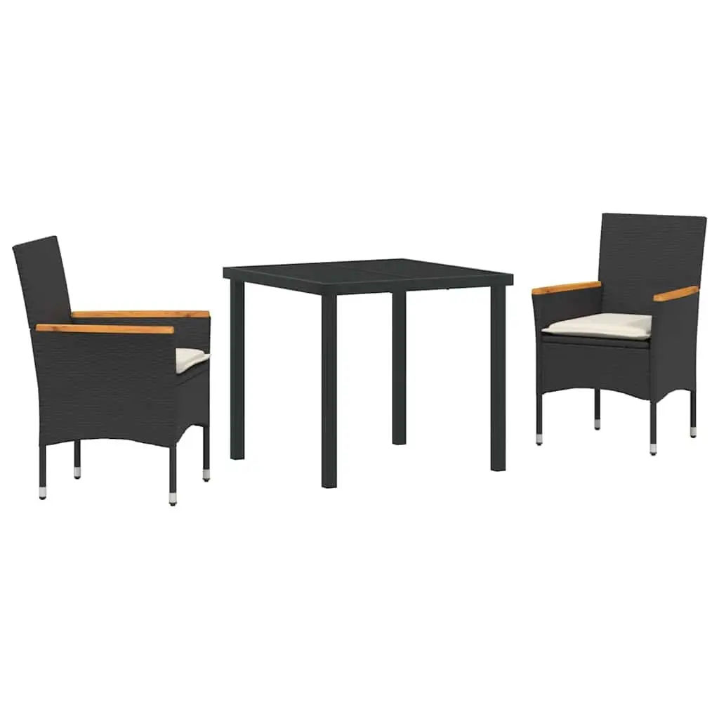 Garden Dining Set Black Poly Rattan 3 Pieces Outdoor Furniture with Cushions