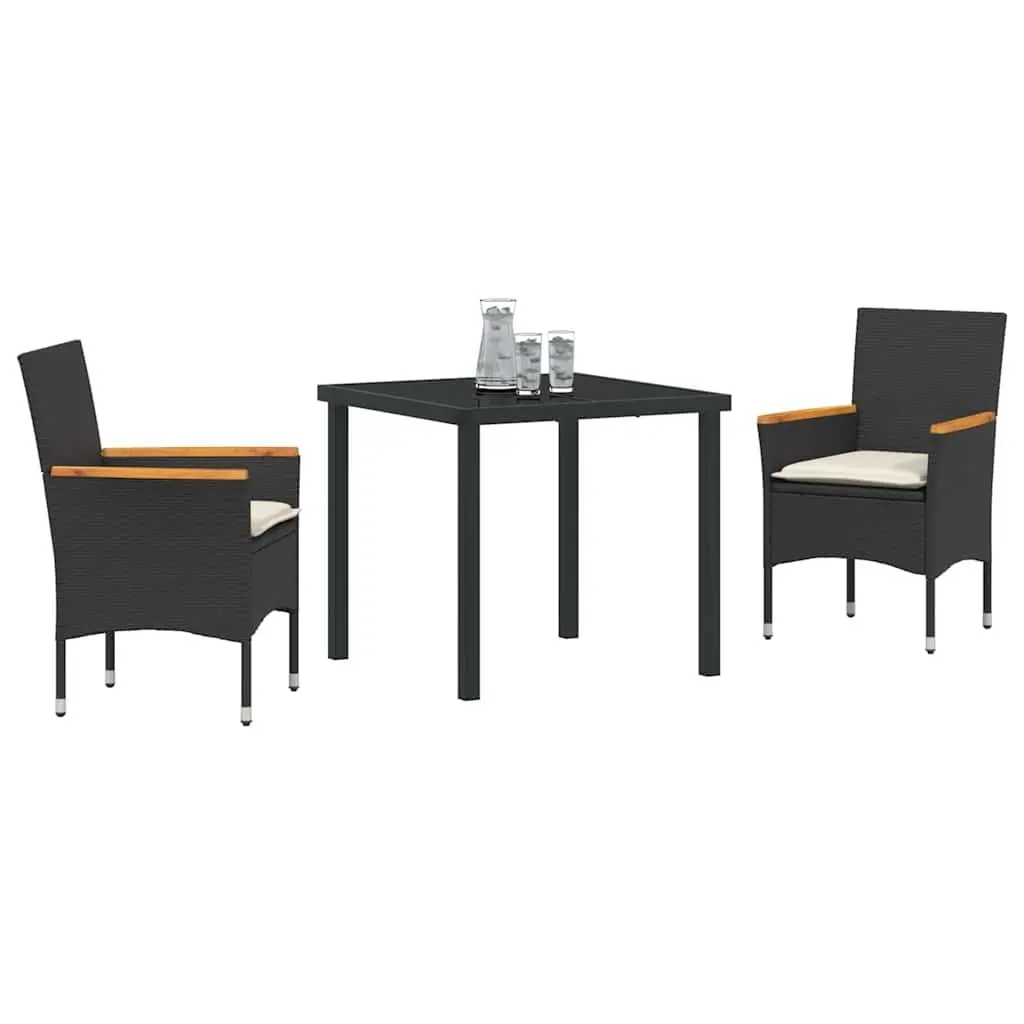 Garden Dining Set Black Poly Rattan 3 Pieces Outdoor Furniture with Cushions