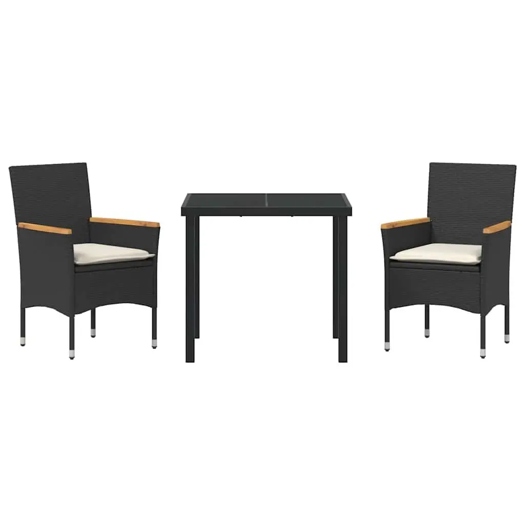 Garden Dining Set Black Poly Rattan 3 Pieces Outdoor Furniture with Cushions