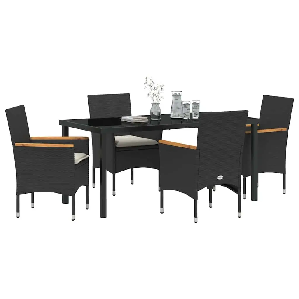 Garden Dining Set 5 Piece Outdoor Furniture Poly Rattan Cushions Tempered Glass Table