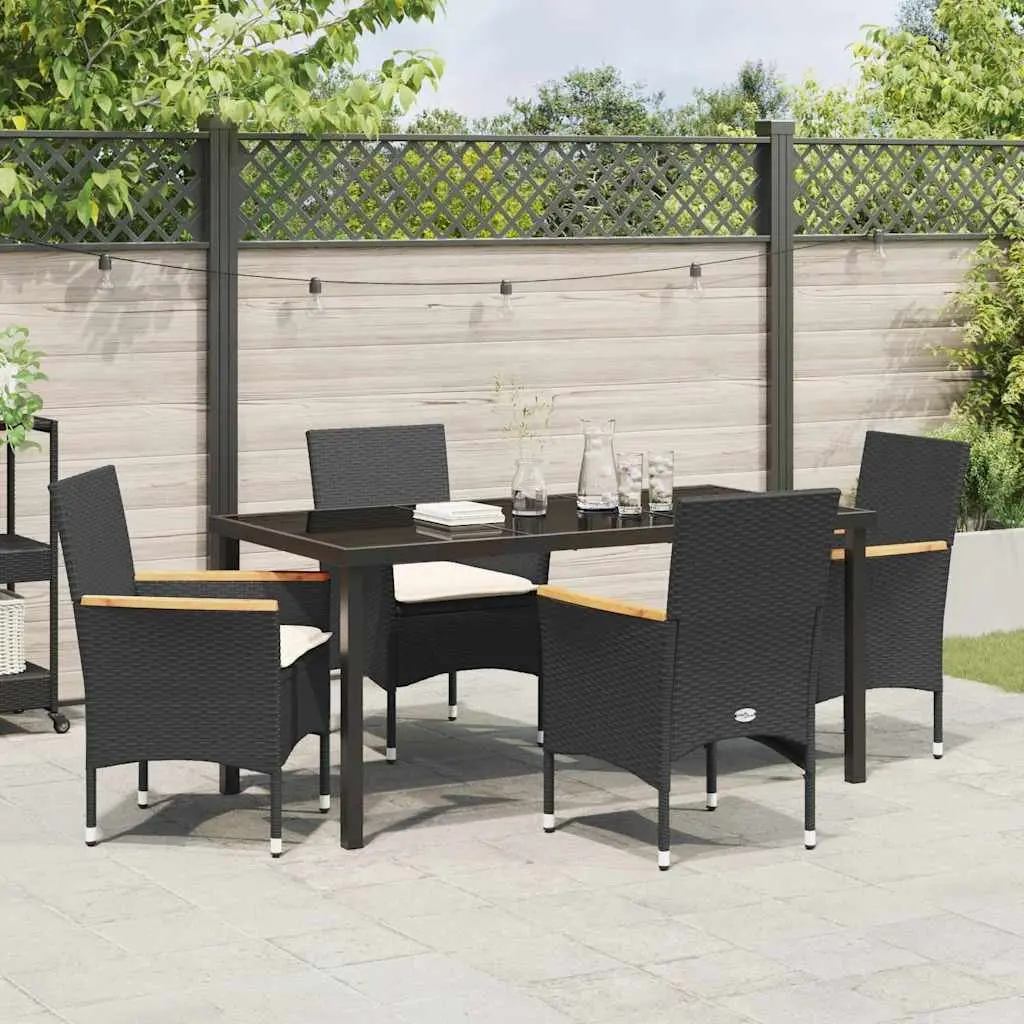 Garden Dining Set 5 Piece Outdoor Furniture Poly Rattan Cushions Tempered Glass Table
