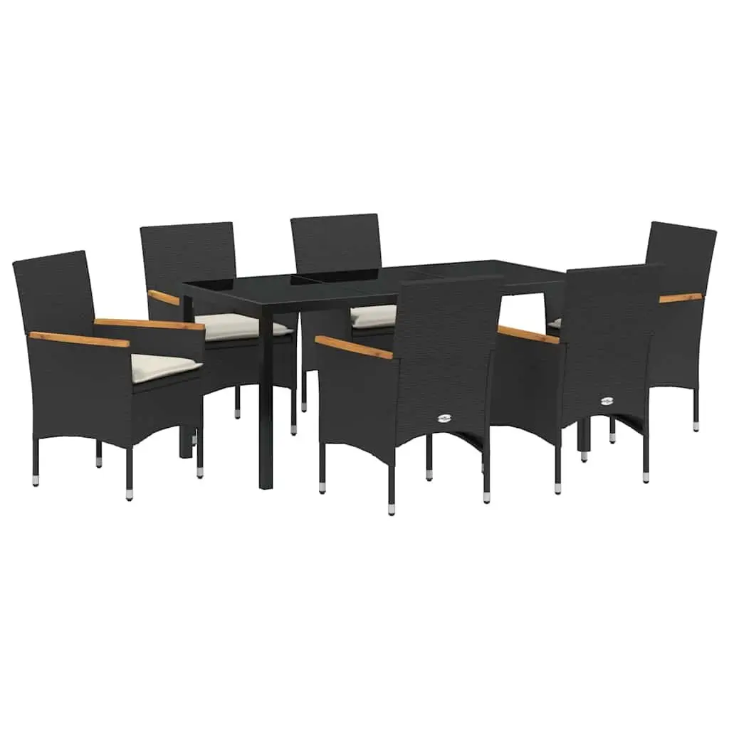 Garden Dining Set Modern Style 7 Piece Outdoor Furniture Black Poly Rattan Table Chairs