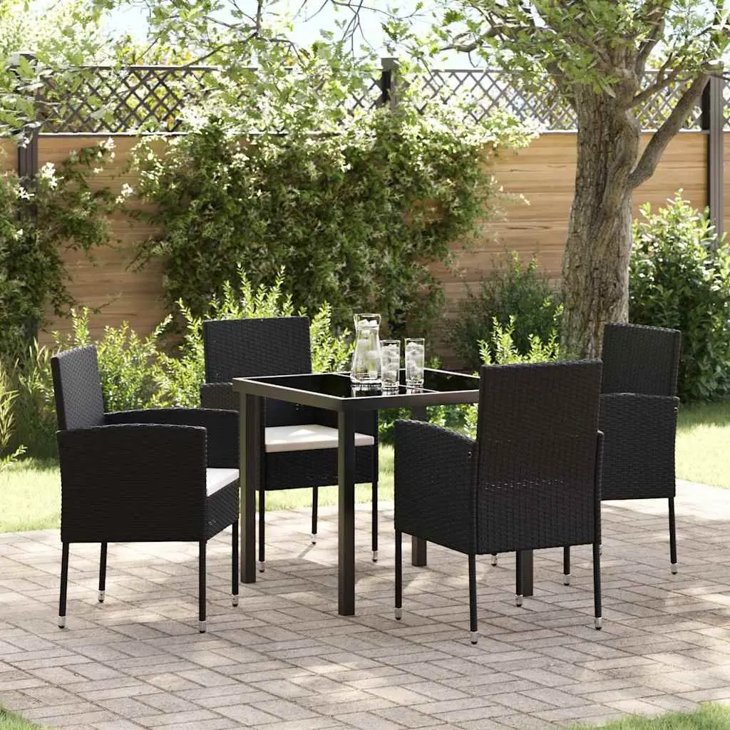 Garden Dining Set Outdoor Furniture 5 Pcs Black Poly Rattan Table Chairs with