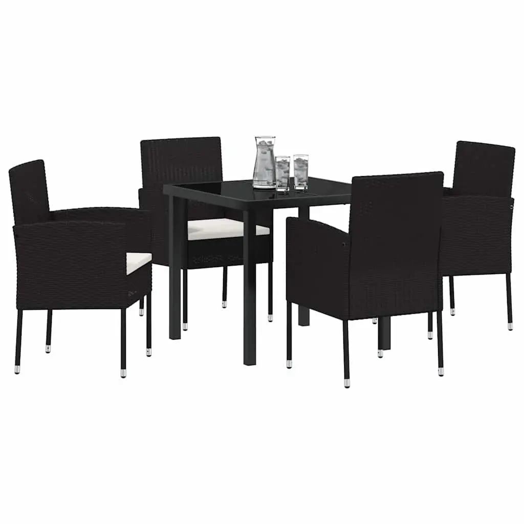 Garden Dining Set Outdoor Furniture 5 Pcs Black Poly Rattan Table Chairs with