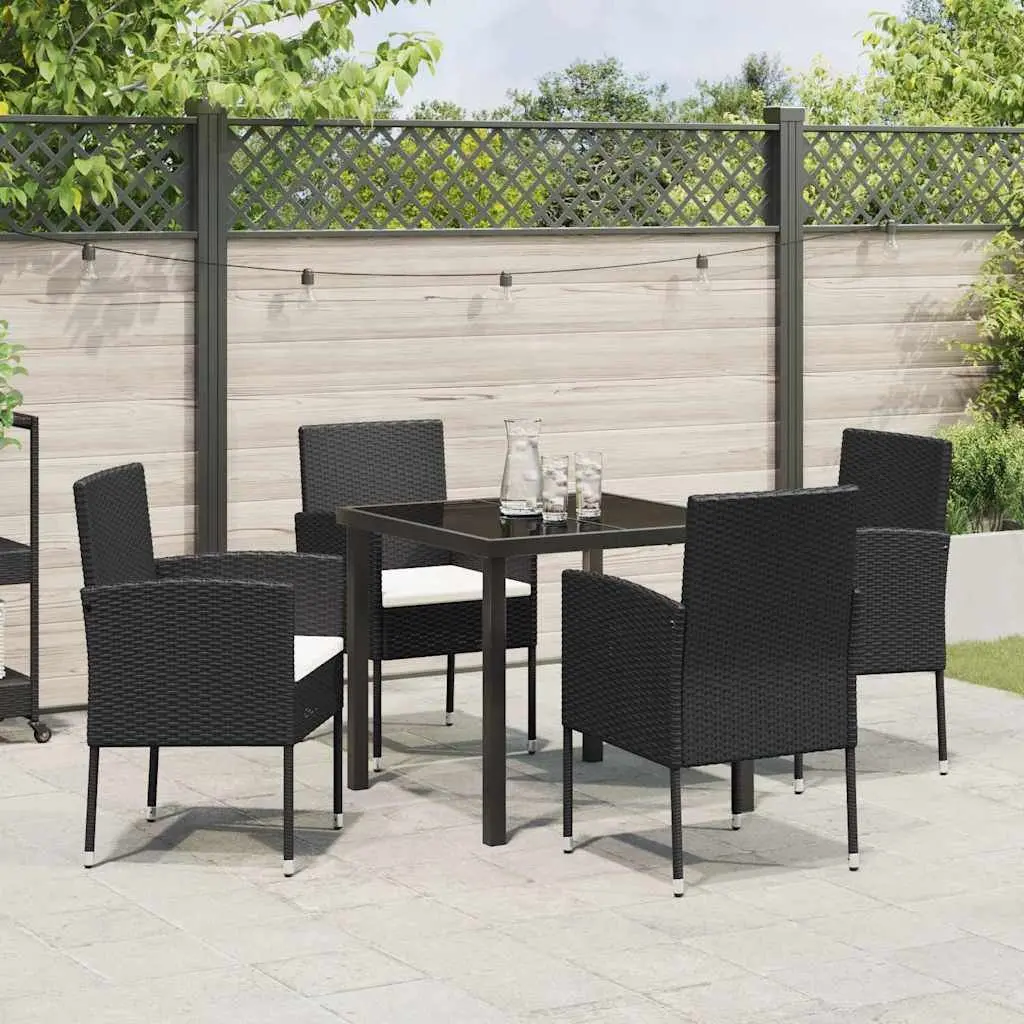 Garden Dining Set Outdoor Furniture 5 Pcs Black Poly Rattan Table Chairs with