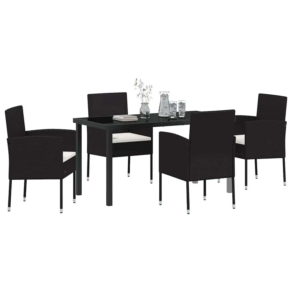 Garden Dining Set Modern 5 Pieces Outdoor Furniture Table with Cushions Black