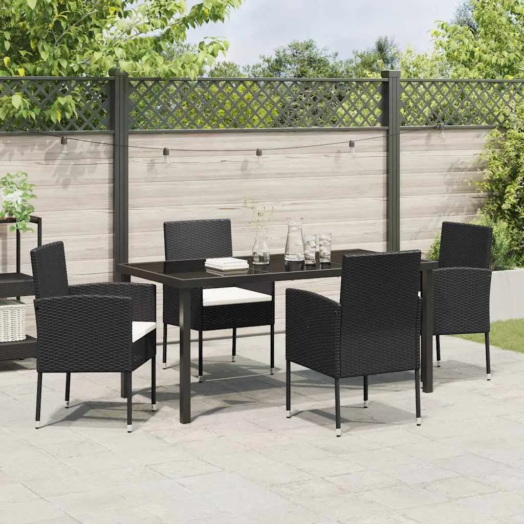 Garden Dining Set 5 Piece Outdoor Furniture Table Chairs Black Poly Rattan