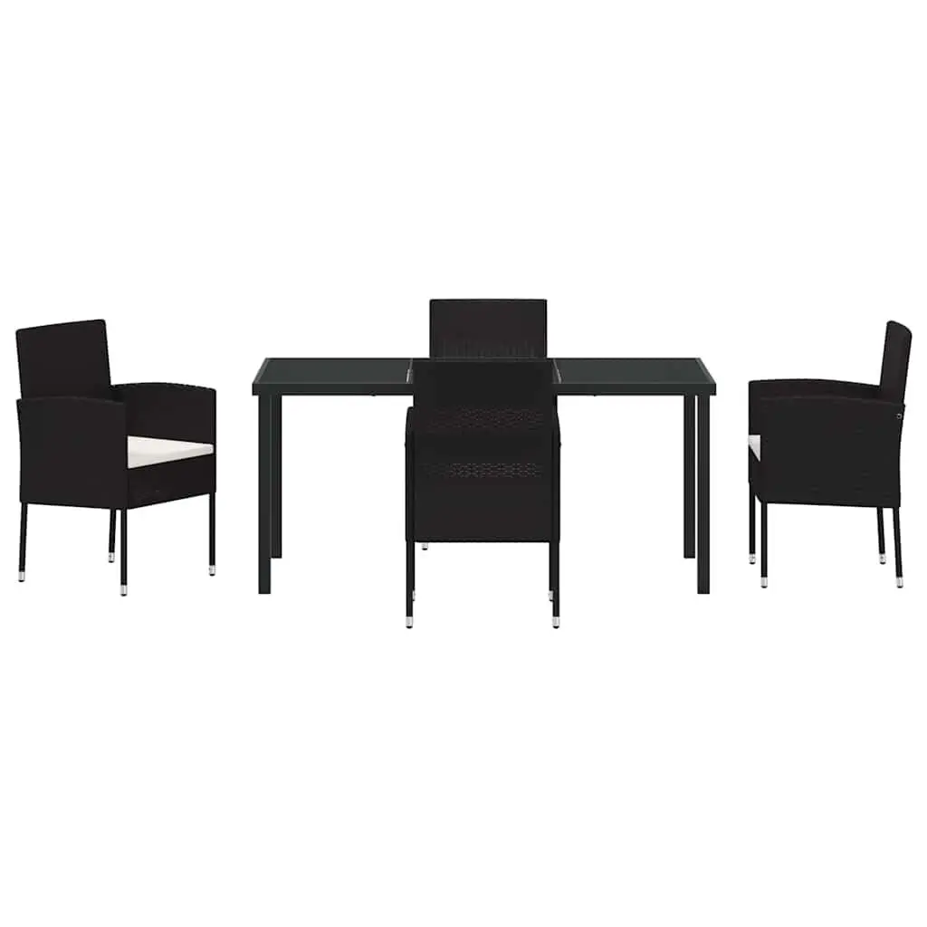 Garden Dining Set 5 Piece Outdoor Furniture Table Chairs Black Poly Rattan