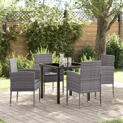 Garden Dining Set 5 Pieces Outdoor Furniture Table Chairs Grey Poly Rattan