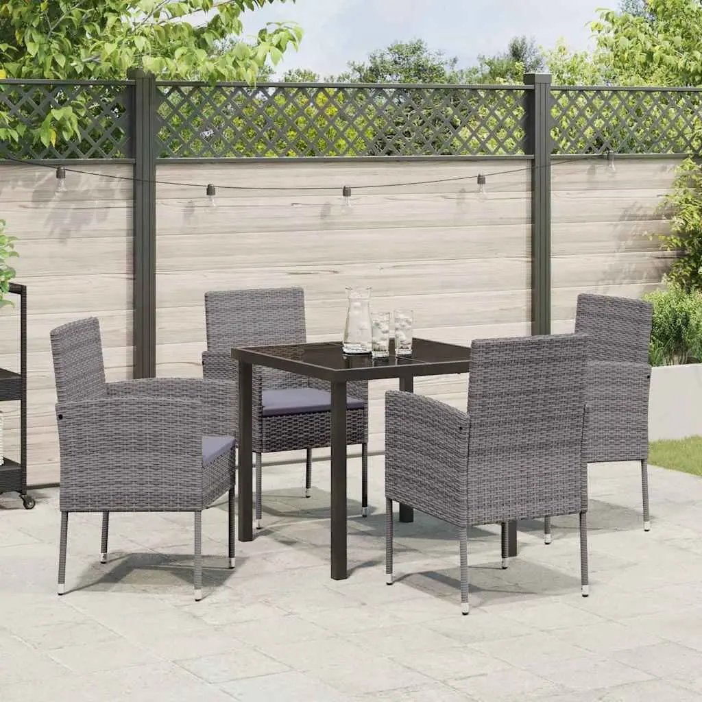 Garden Dining Set Modern 5 Pieces Outdoor Furniture Grey Poly Rattan Table Chairs