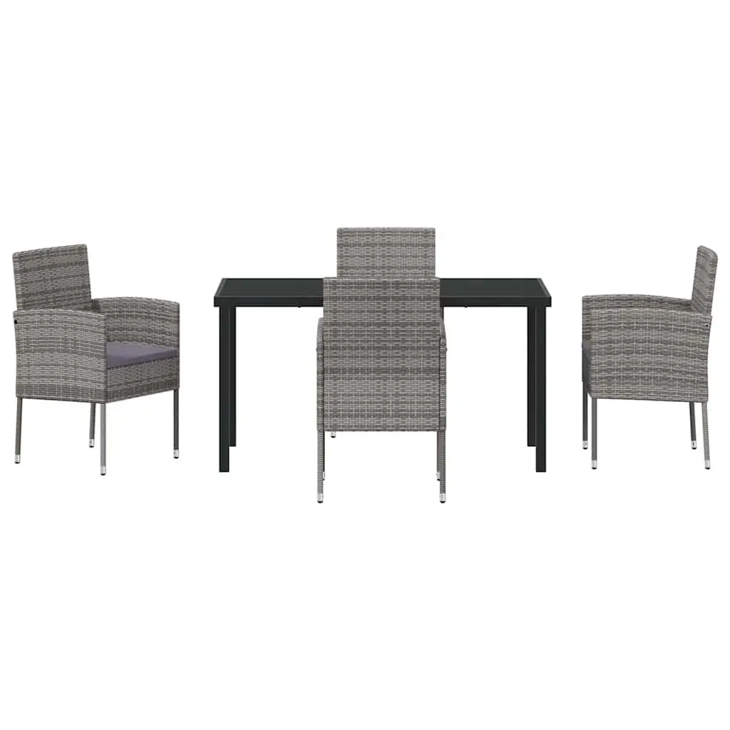 Garden Dining Set Outdoor Furniture 5 Pieces Grey Poly Rattan Table Chairs