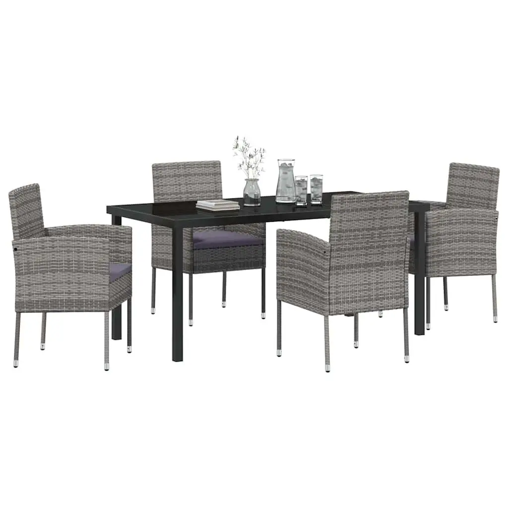 Outdoor Dining Set 5 Piece Grey Poly Rattan Includes Cushions Table and Chairs
