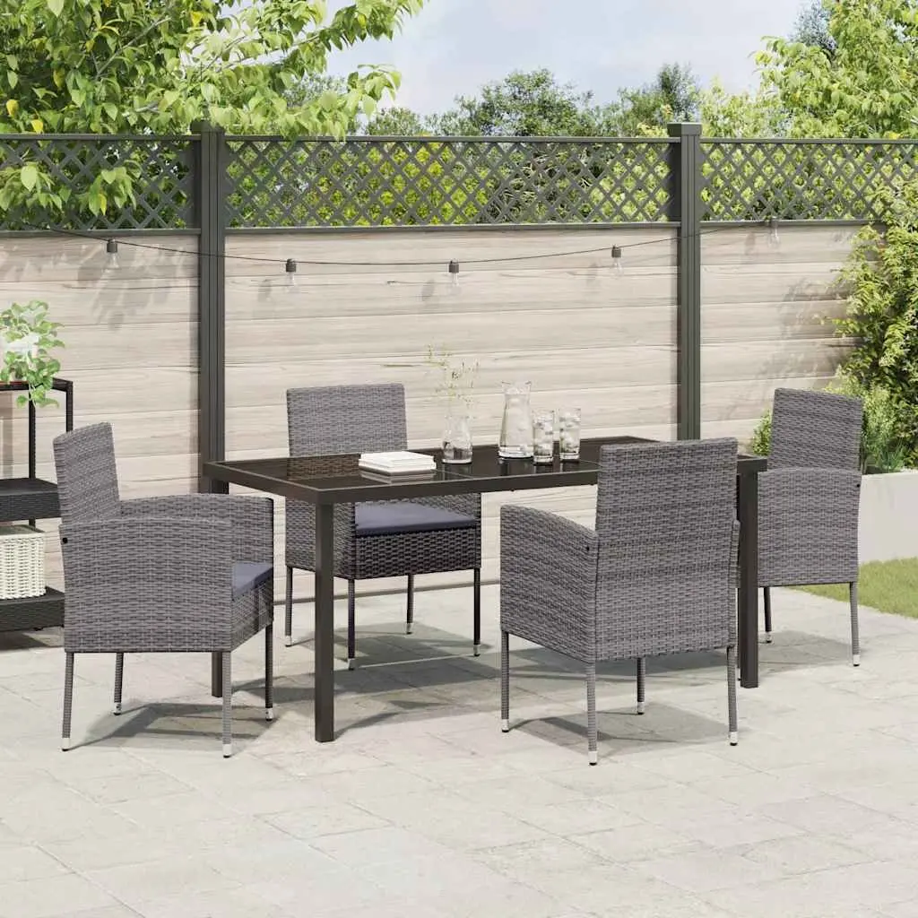 Outdoor Dining Set 5 Piece Grey Poly Rattan Includes Cushions Table and Chairs