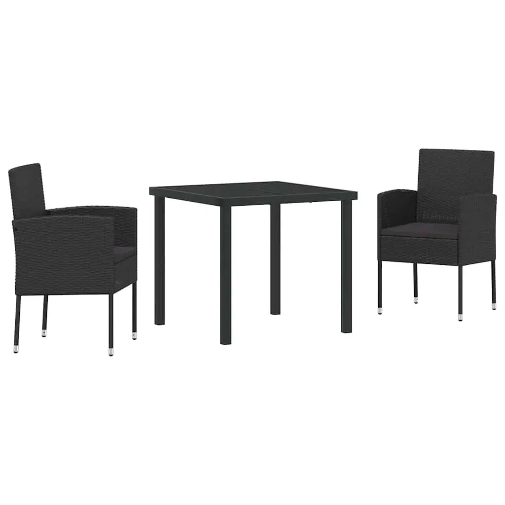 Garden Dining Set Modern Outdoor Furniture 3 Pieces Black Poly Rattan Table Chairs