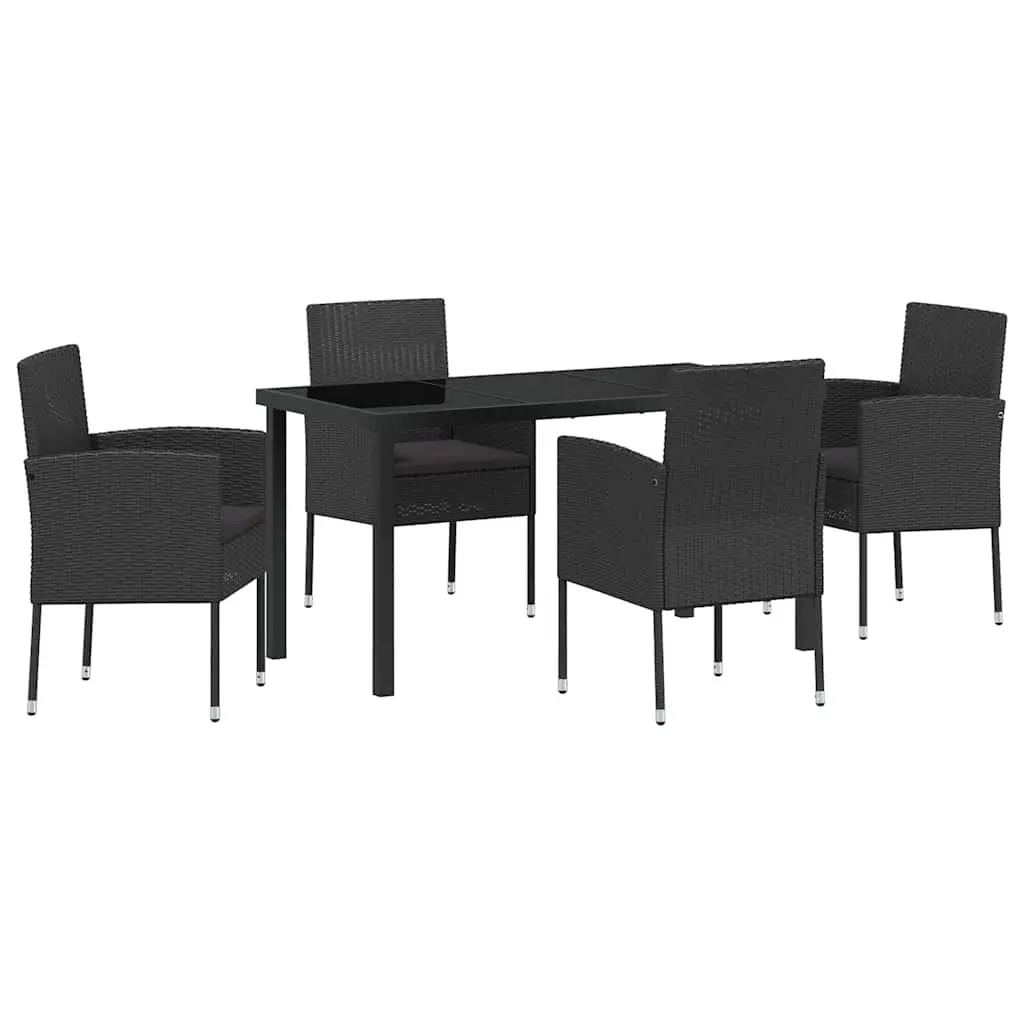 5 Piece Outdoor Dining Set Black Poly Rattan Garden Patio Furniture with