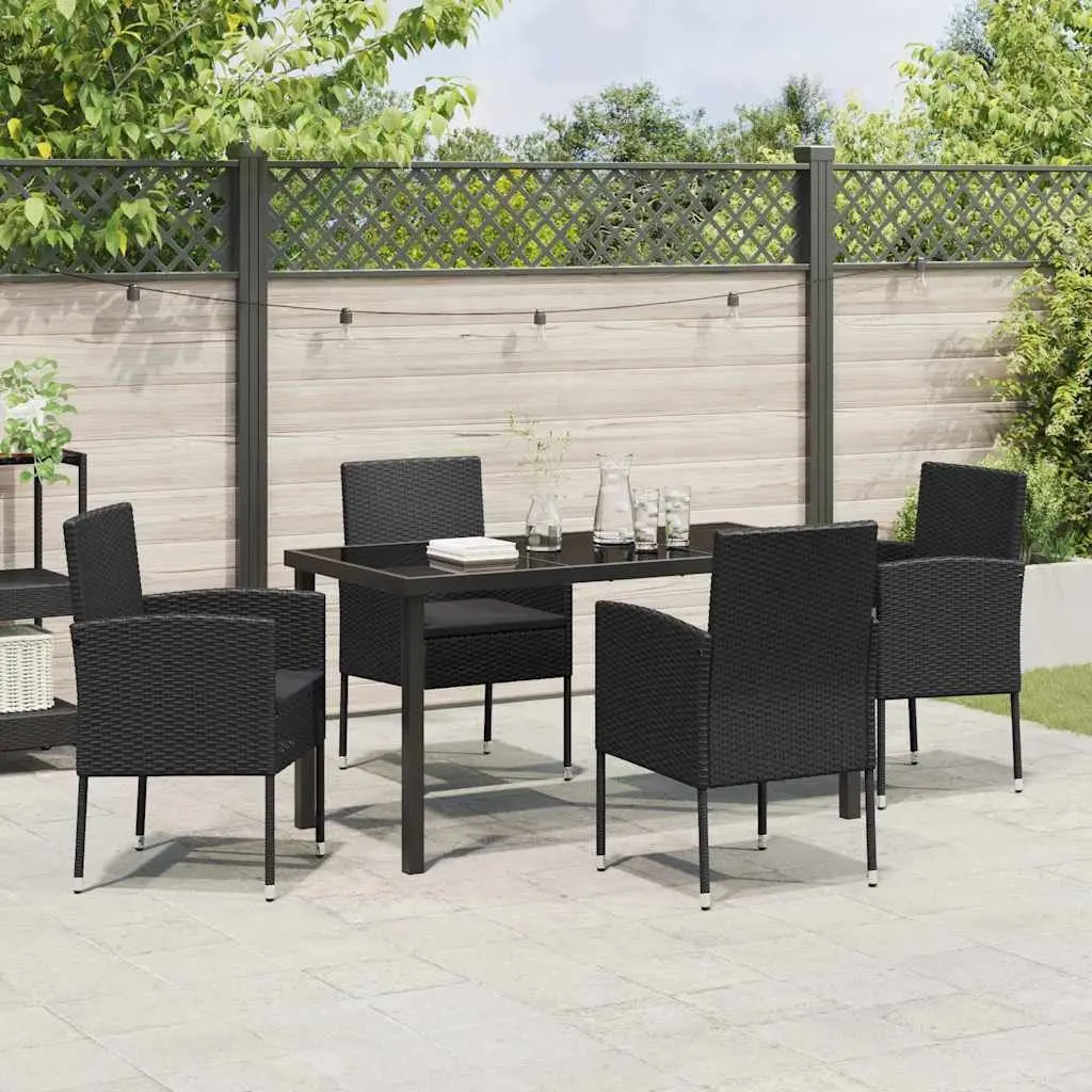 5 Piece Outdoor Dining Set Black Poly Rattan Garden Patio Furniture with
