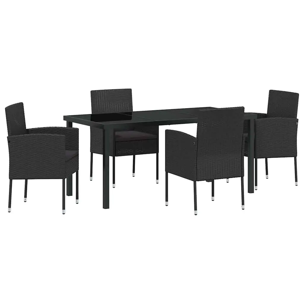 Outdoor Dining Set 5 Piece Garden Furniture Table with Tempered Glass Top Black Poly Rattan