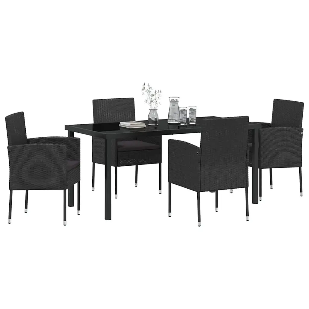 Outdoor Dining Set 5 Piece Garden Furniture Table with Tempered Glass Top Black Poly Rattan