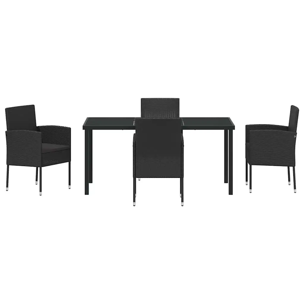 Outdoor Dining Set 5 Piece Garden Furniture Table with Tempered Glass Top Black Poly Rattan