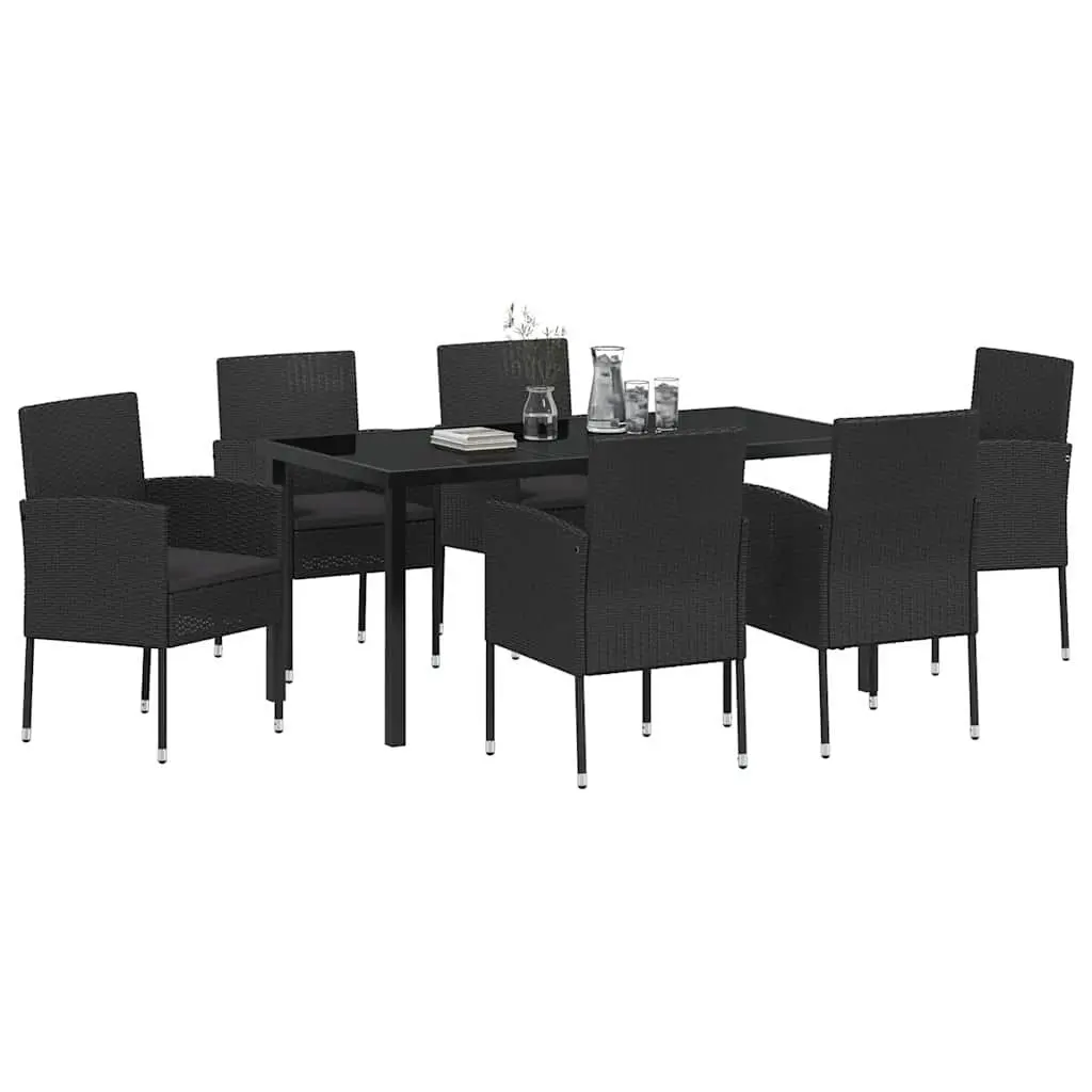 Outdoor Dining Set 7 Piece Garden Furniture Table Chairs Black Poly Rattan