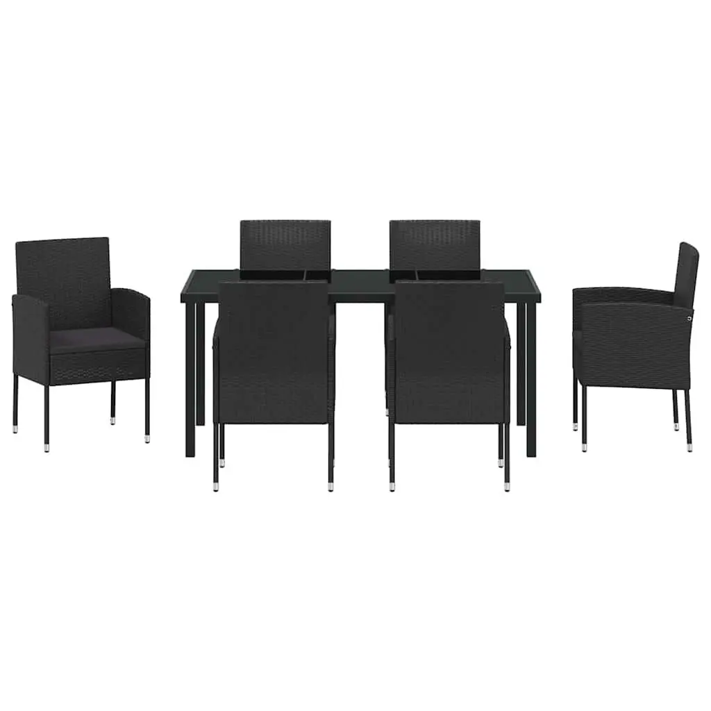 Outdoor Dining Set 7 Piece Garden Furniture Table Chairs Black Poly Rattan