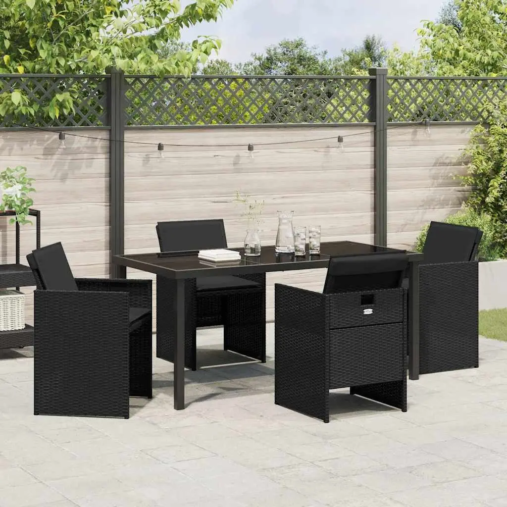 Garden Dining Set 5 Pieces Black Outdoor Furniture Patio Table Chairs Cushions