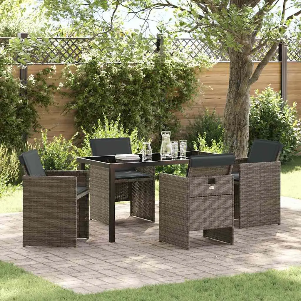 Garden Dining Set 5 Pieces Grey Poly Rattan Outdoor Furniture with Cushions
