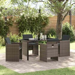 Garden Dining Set 5 Pieces Grey Poly Rattan Outdoor Furniture with Cushions