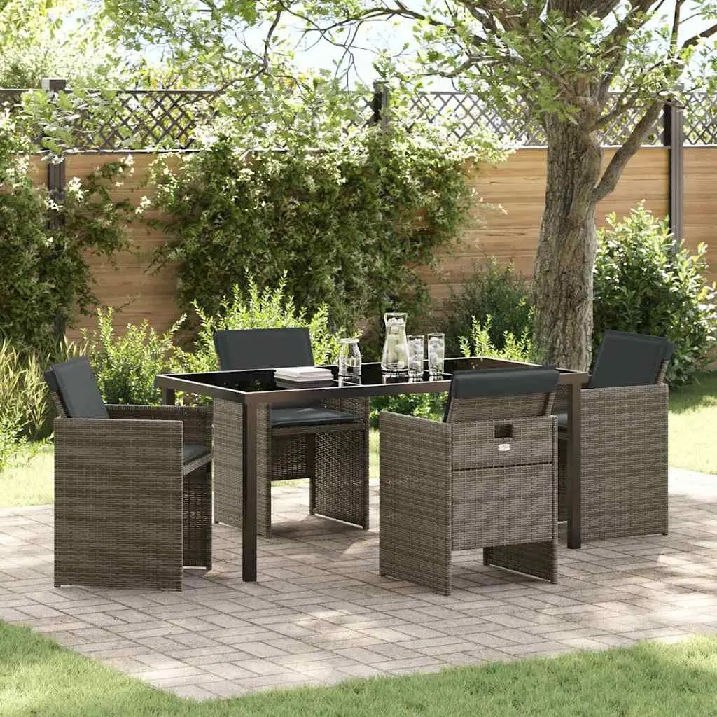 Garden Dining Set Modern 5 Piece Outdoor Furniture Table Chairs Grey Poly Rattan
